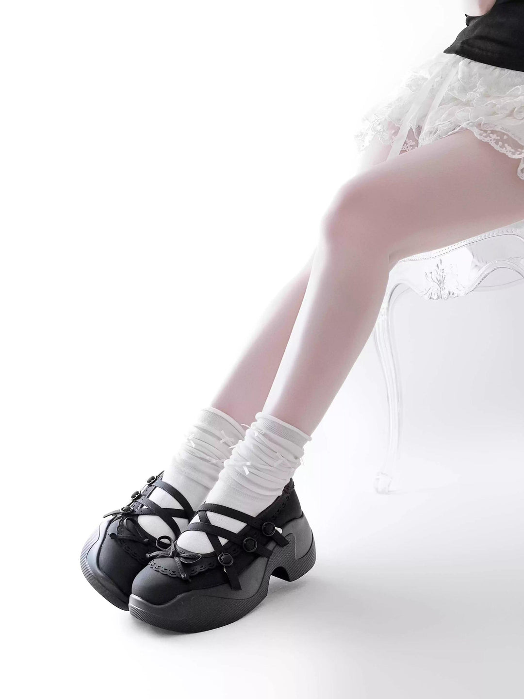 Kawaii Platform Sneakers, Adjustable Buckle, Premium Leather 43350:774170