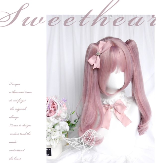 Lolita Wig Pink Claw Clip Double Ponytail Wig Set 39348:635708