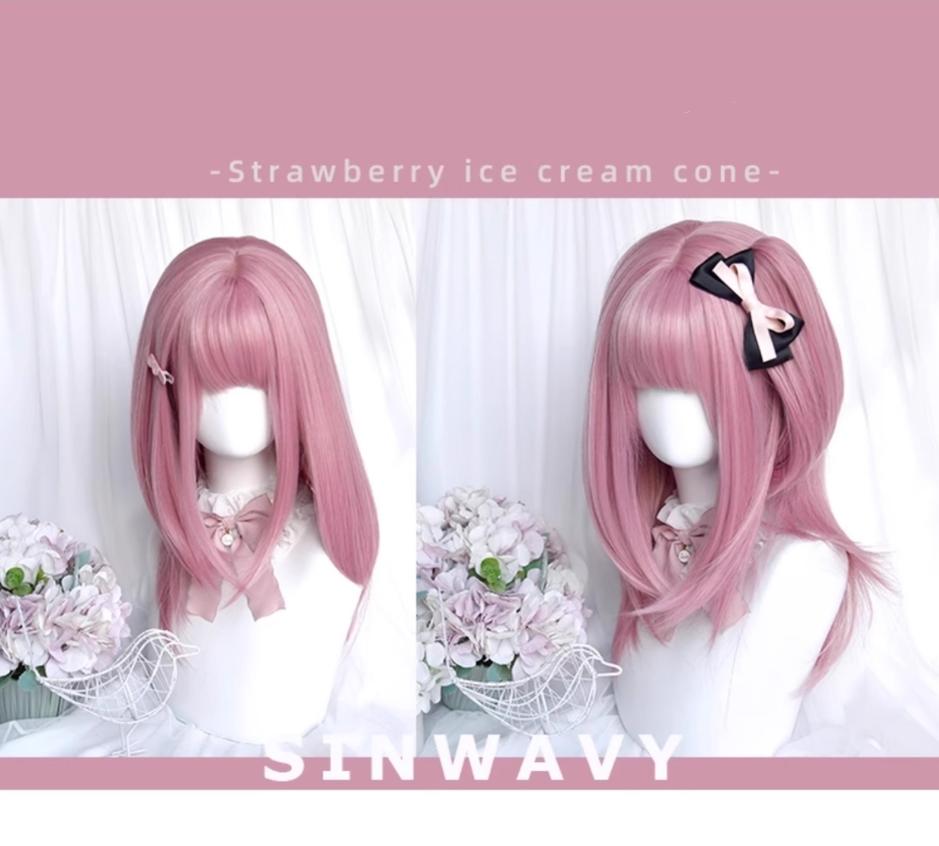 Lolita Wig Pink Mid-length Wig Girly Detachable Ponytail Wig 38890:605792