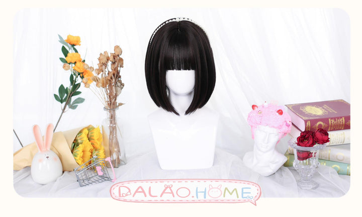 Lolita Wig Black Bob Haircut Short Wig With Bangs 35604:496444 35604:496444