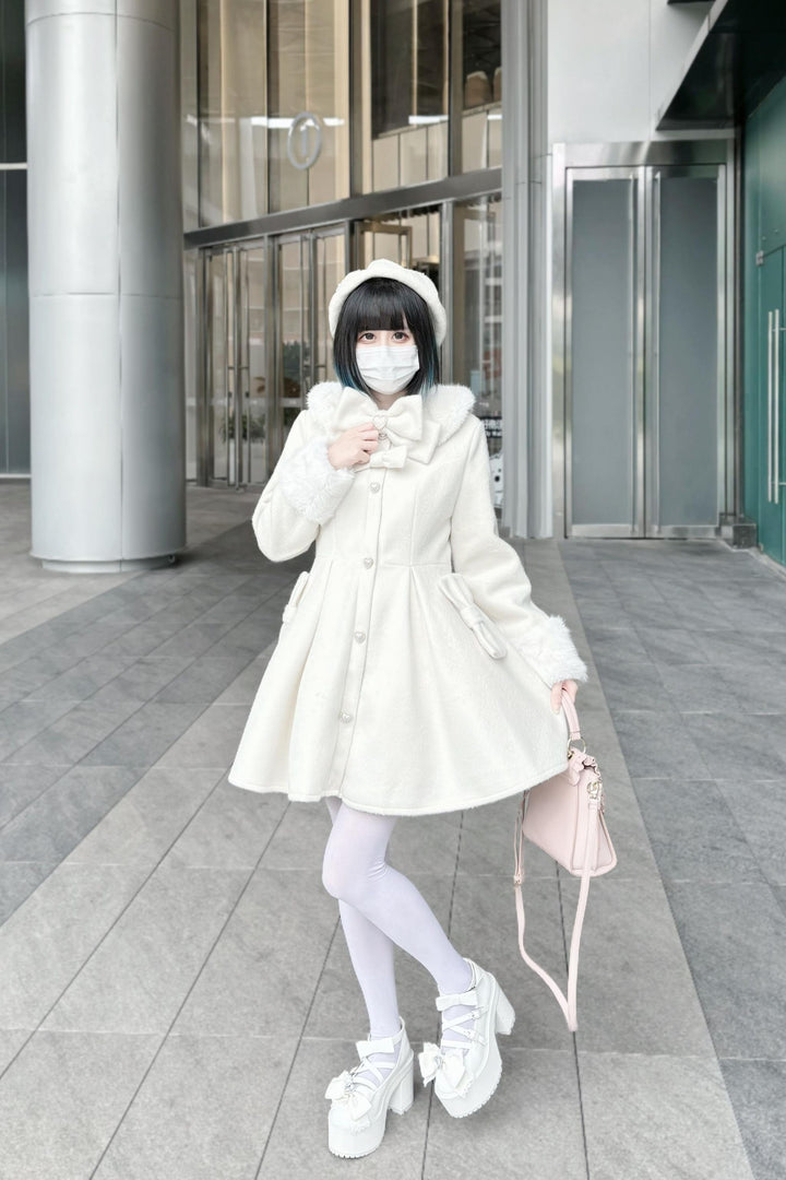 Winter Jirai Kei Coat Woolen Fleece Coat Bow Knot Coat 41032:685808