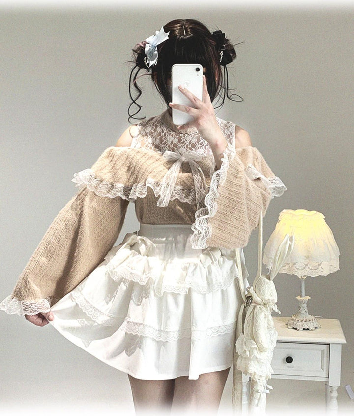 Soft Plush Ryousangata Sweater, Lace Details 44470:810479