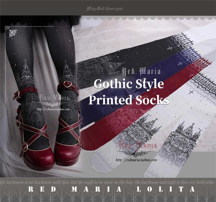 Lolita Multicolor Socks Gothic Church Printed Tights 32146:423918 32146:423918