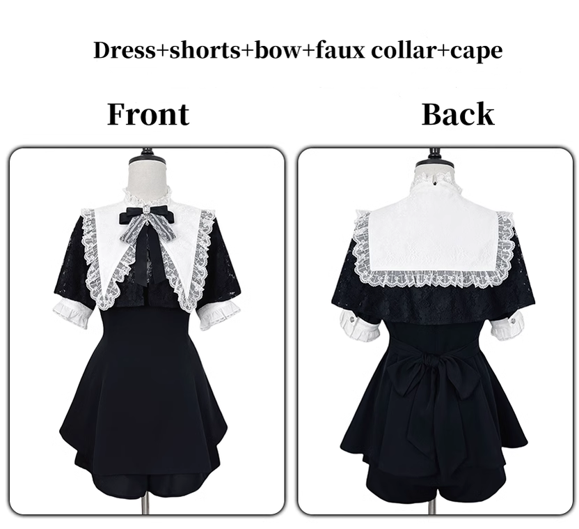 Jirai Kei Dress Short Sleeve Fake Collar Cape Outfit Set 39416:627076