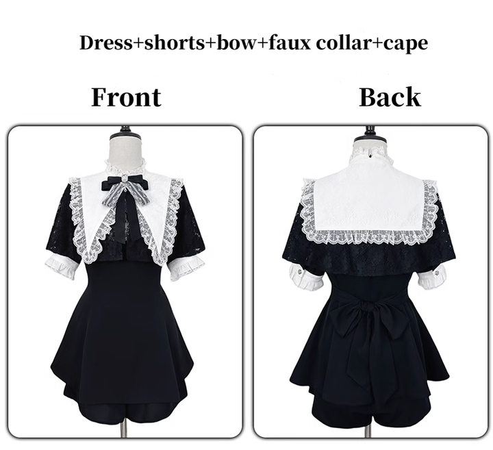 Jirai Kei Dress Short Sleeve Fake Collar Cape Outfit Set 39416:627076