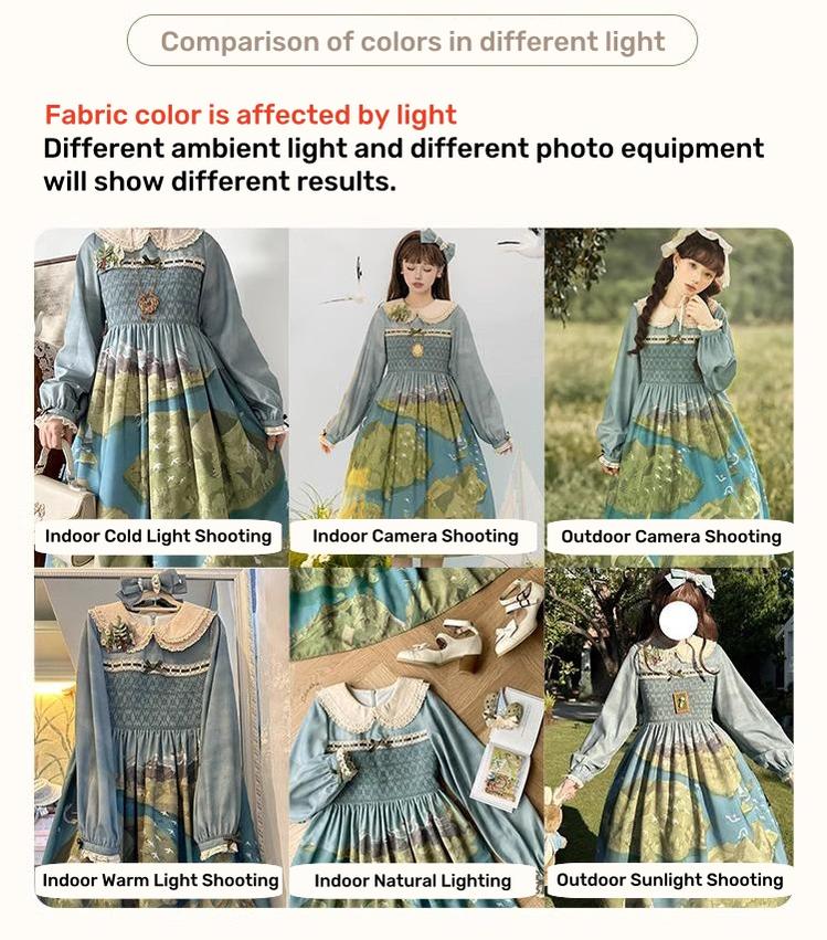 Lolita Dress Rivers Cross Mountains Print Lolita Dress Set 39412:627122