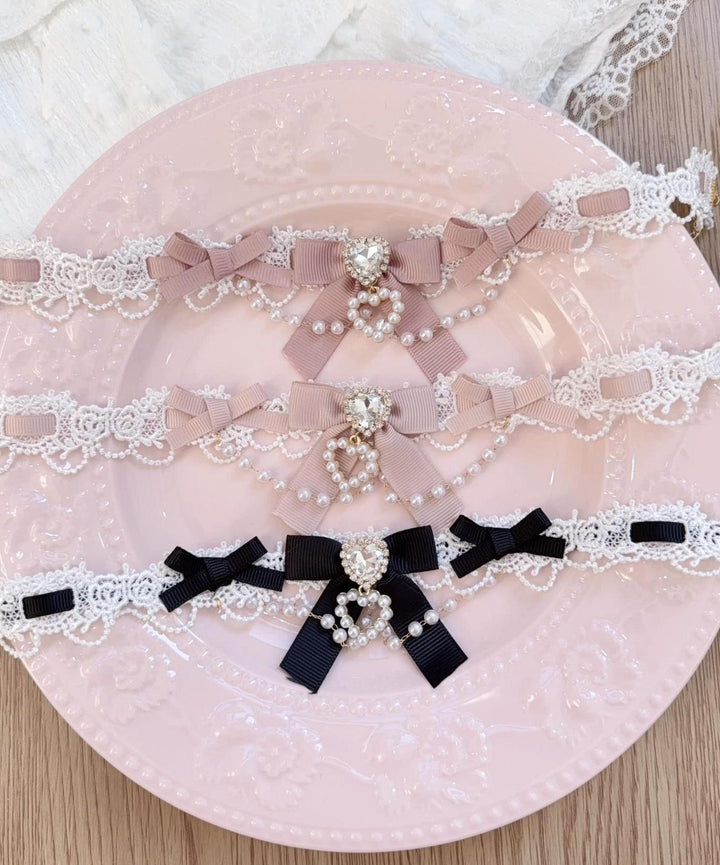 Jirai Kei Lace Choker, Heart Shaped Rhinestone 44953:832991