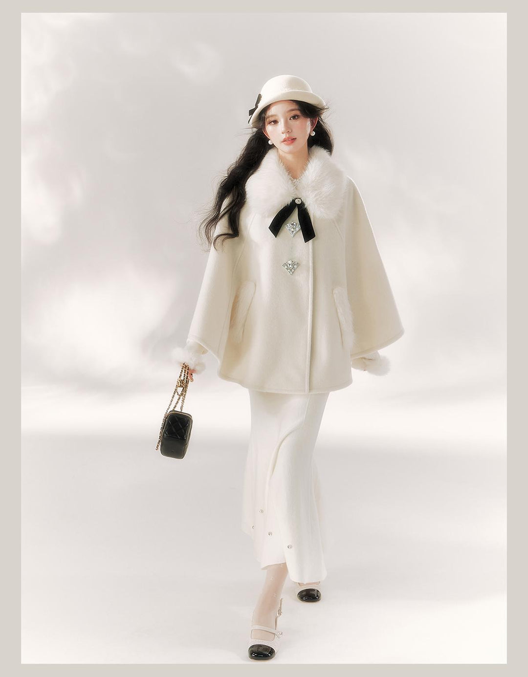 Jirai Kei Cape Woolen Coat Winter Fur Collar Coat 41062:685620