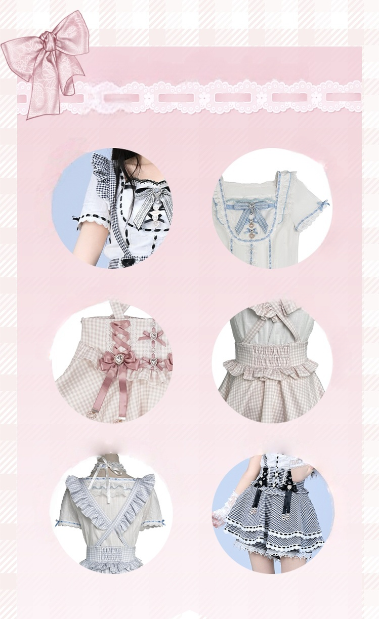 Jirai Kei Cotton Shirt, High-Waisted Suspender Skirt 45267:845256