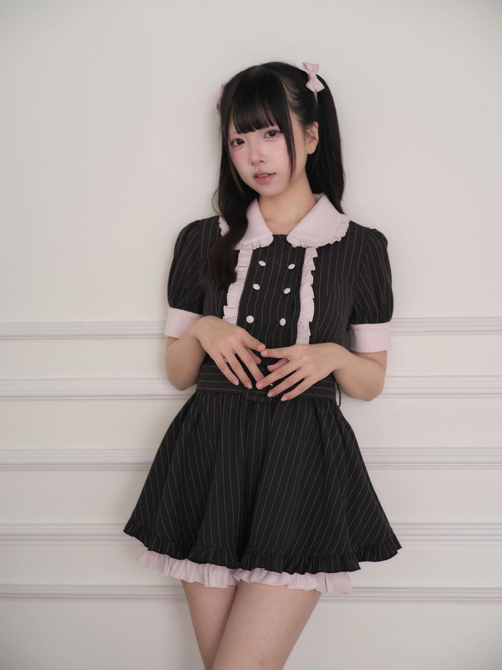 Double Breasted Ryousangata Dress, Plaid or Stripe Style 45803:863834