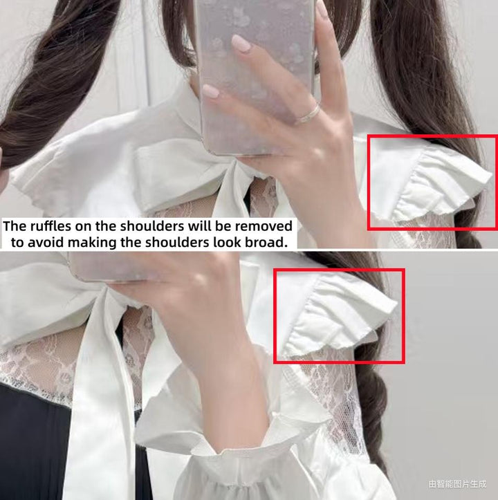 Seiso Kei Black and White Dress, Lace Shoulder 44073:795968