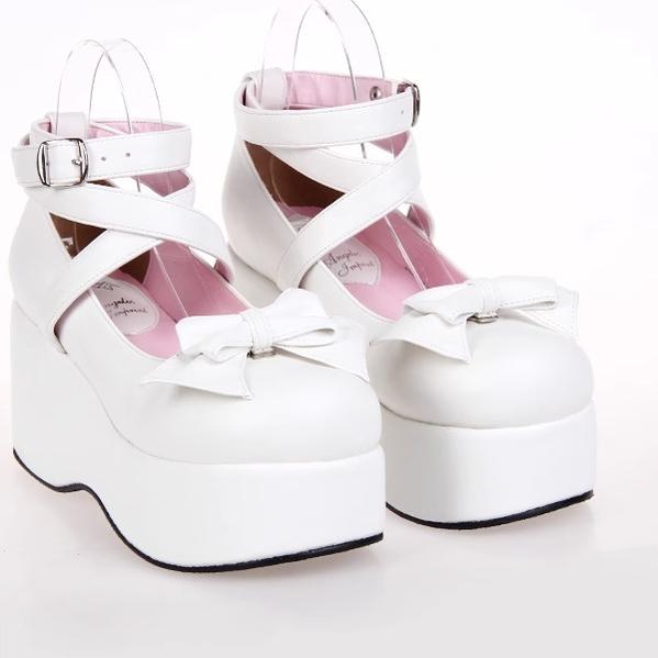 Lolita Shoes Platform Shoes Cross Strap Buckle Shoes Multicolor (33 34 35 36 37 38 39 40 41 42 43 44 45 46 47 / White) 31650:373098 (33 34 35 36 37 38 39 40 41 42 43 44 45 46 47 / White) 31650:373098