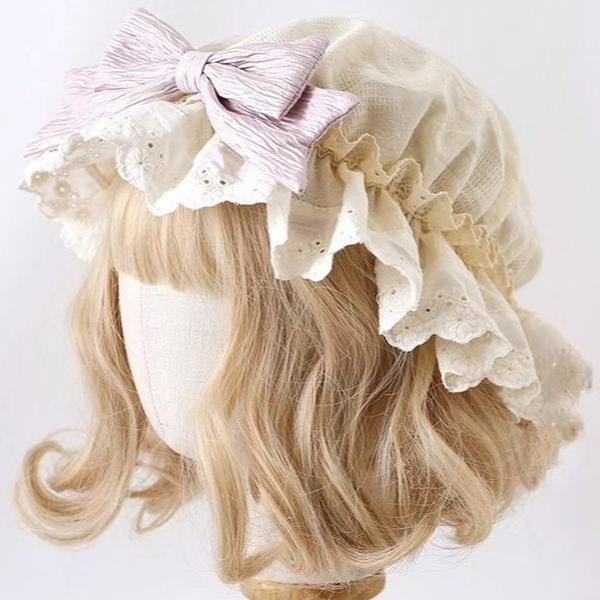 Lolita Bonnet Lace Edge Lvory Hat Lovely Bow Nightcap 28926:365054 28926:365054