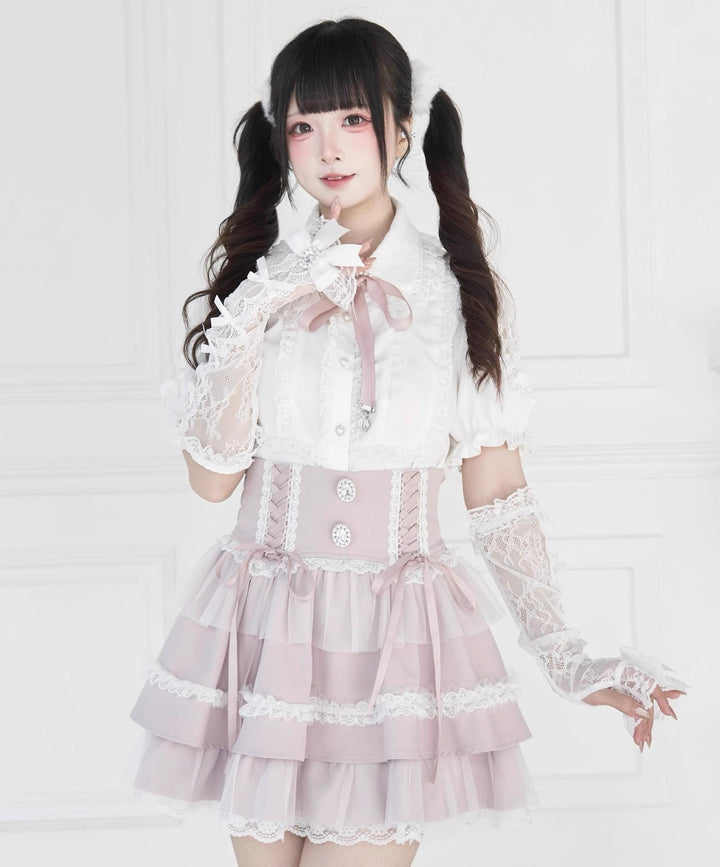 Jirai Kei Lace Arm Sleeves, Ribbon Bows, Rhinestones, Pearl Accents 43316:773898