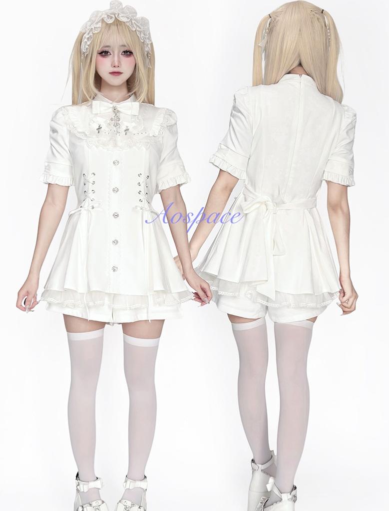 Short-sleeved Ryousangata Dress, Detachable Bowtie 43823:786766