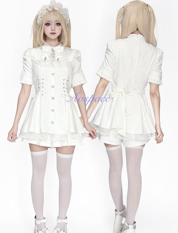 Short-sleeved Ryousangata Dress, Detachable Bowtie 43823:786766
