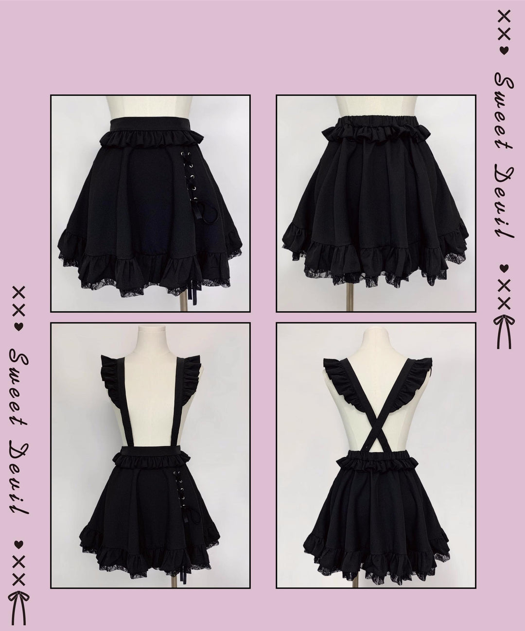 Jirai Kei Skirt Black Lace Hem Suspender Skirt 21994:326152