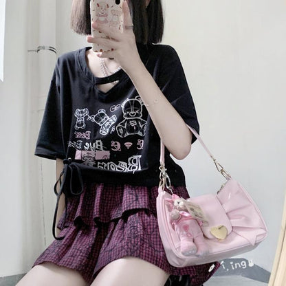 Jirai Kei T-shirt Bear Printed Short Sleeve Top For Summer 37570:563306