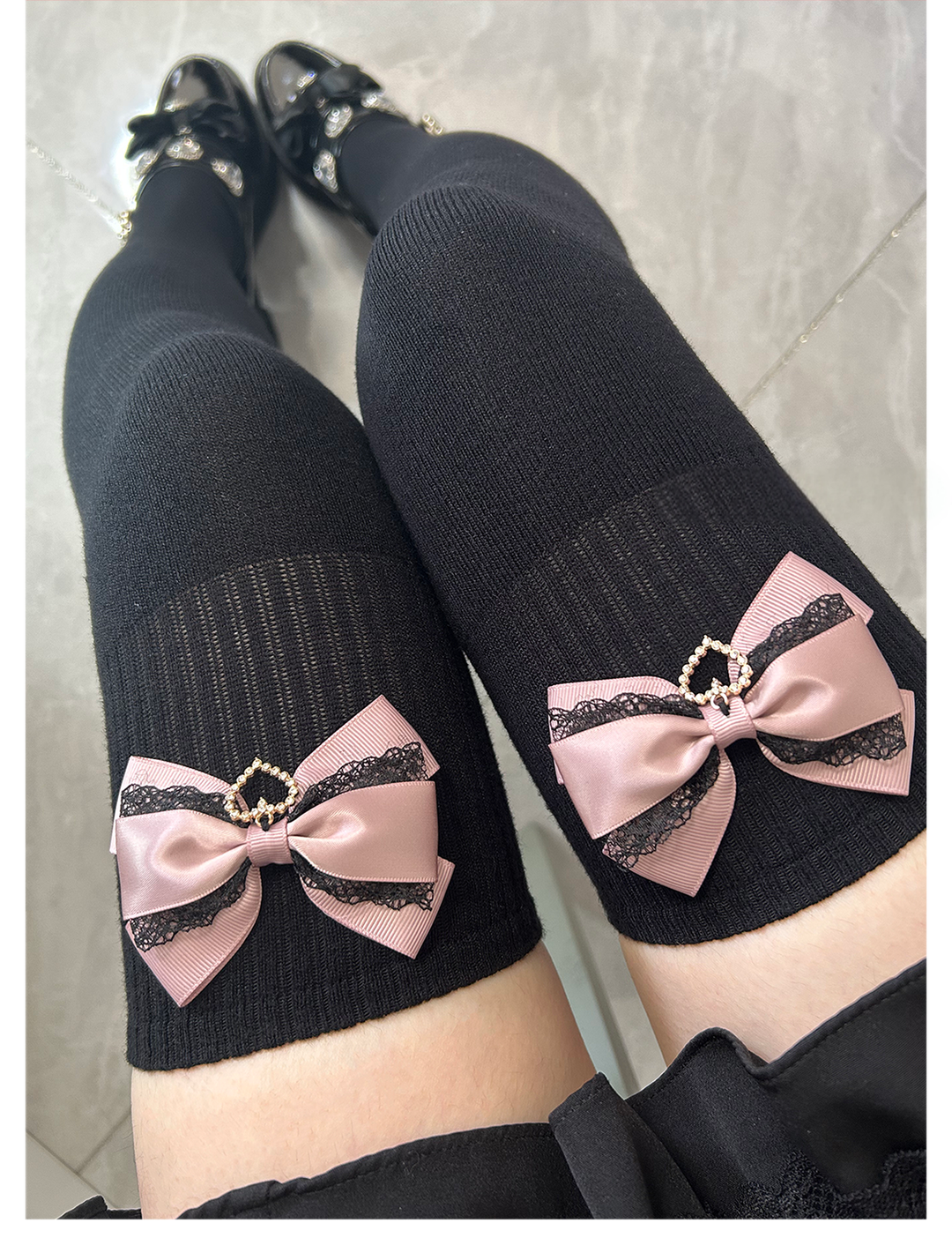 Jirai Kei Socks Cute Cashmere Thighhighs With Lace Bow 41744:716860