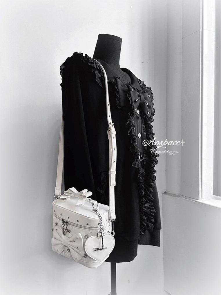 Rhinestone Boxy Handbag, Detachable Crossbody Strap 44768:850679