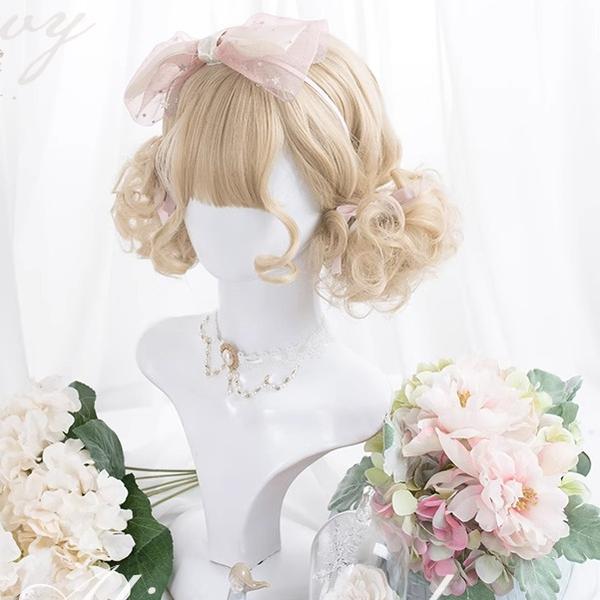 Lolita Wig Curly Wig Pale Yellow Daily Wig 31724:497064 31724:497064