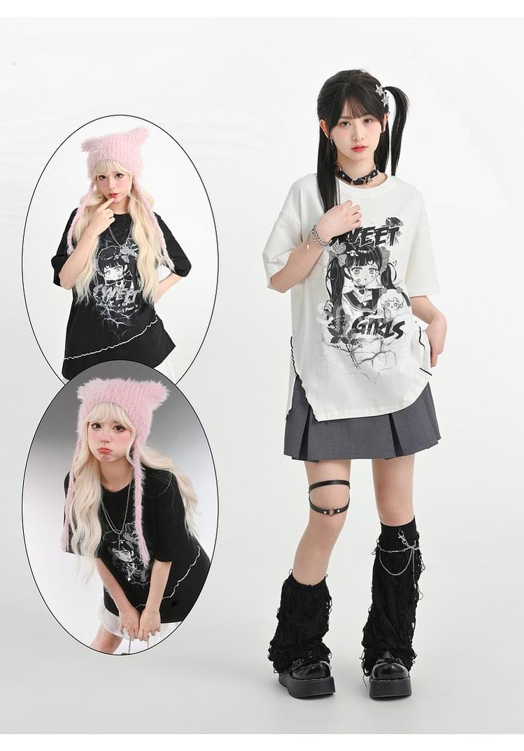 Y2K T-Shirt Anime Top Ripped Design 35898:560264