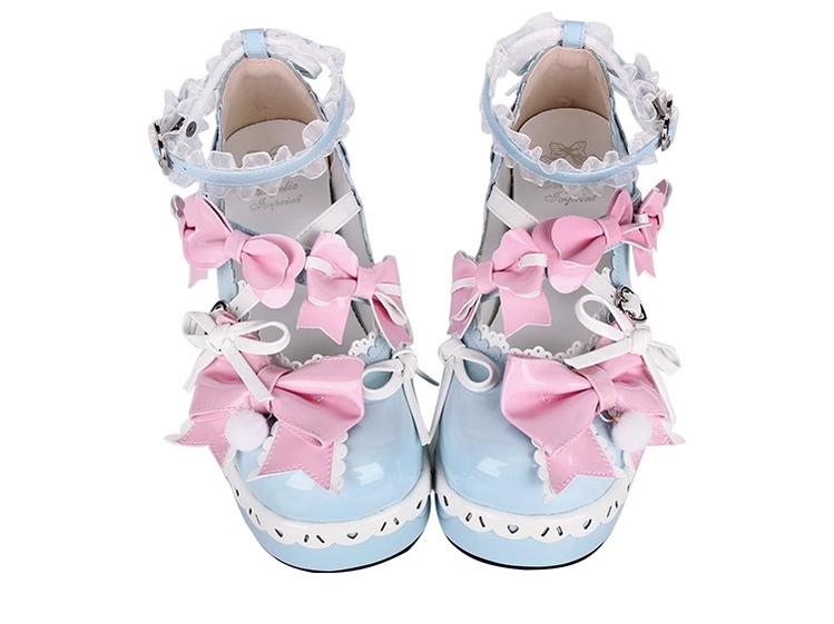 Lolita Shoes Pink Blue Platform Shoes Lace Thick-soled Shoes 37452:561576 37452:561576