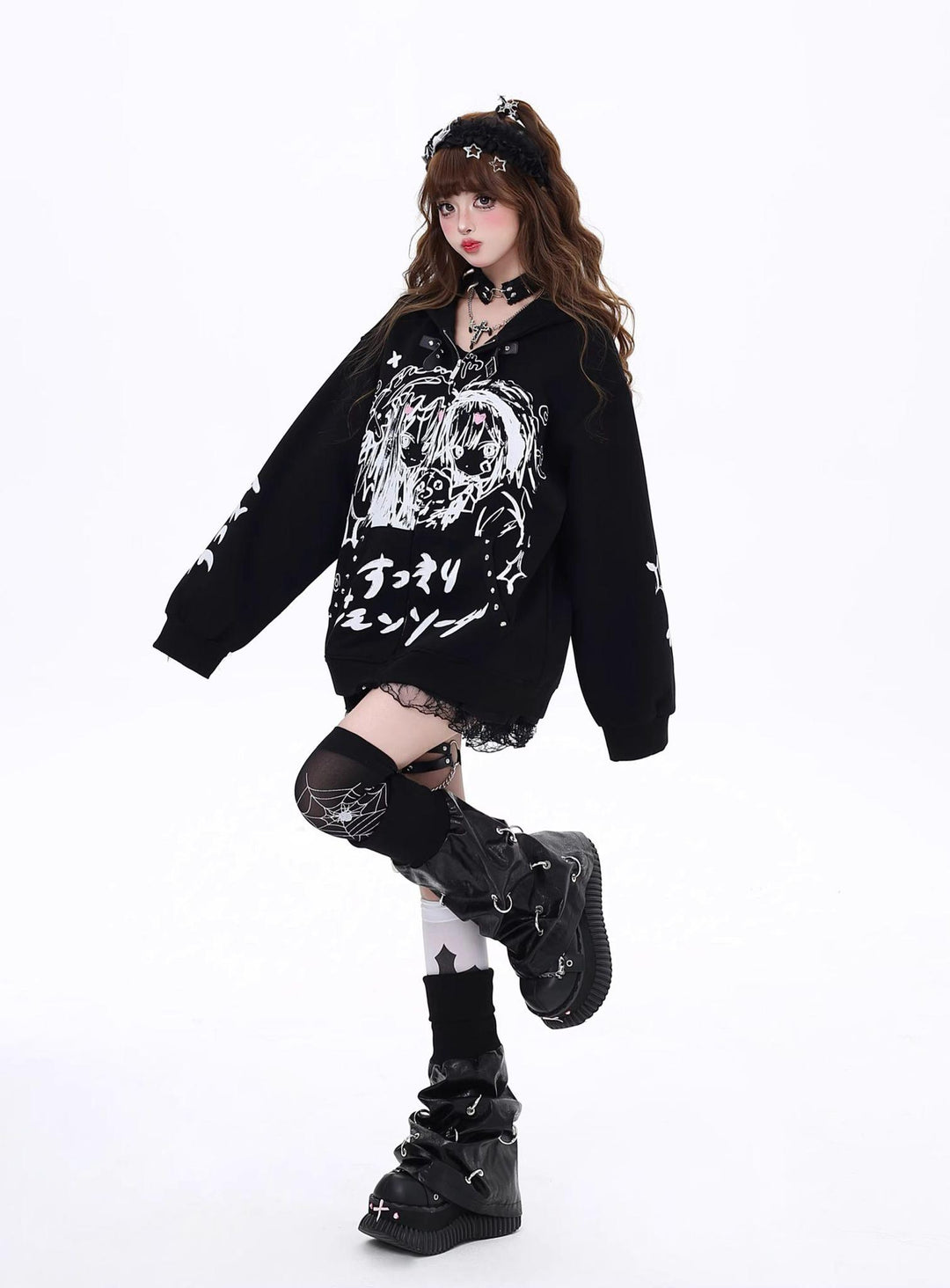 Plus Size Jirai Kei Coat Dark Comic Print Autumn Hoodie 39404:627230