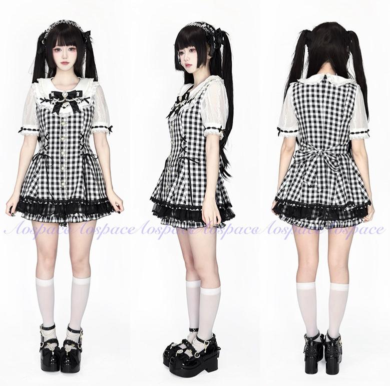 Jirai Kei Lace-Sleeved Dress, Elastic Shorts 44759:824571