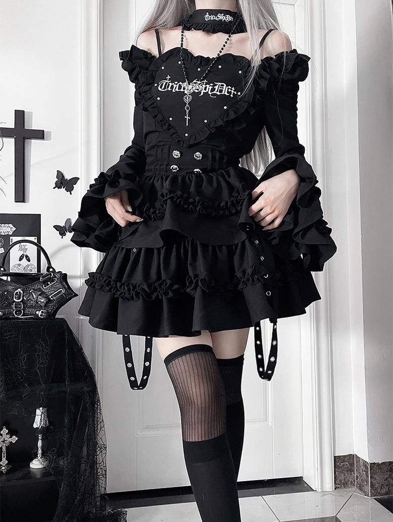 Subculture Off-Shoulder Dress, Tiered Ruffles (L M S) 43873:789418