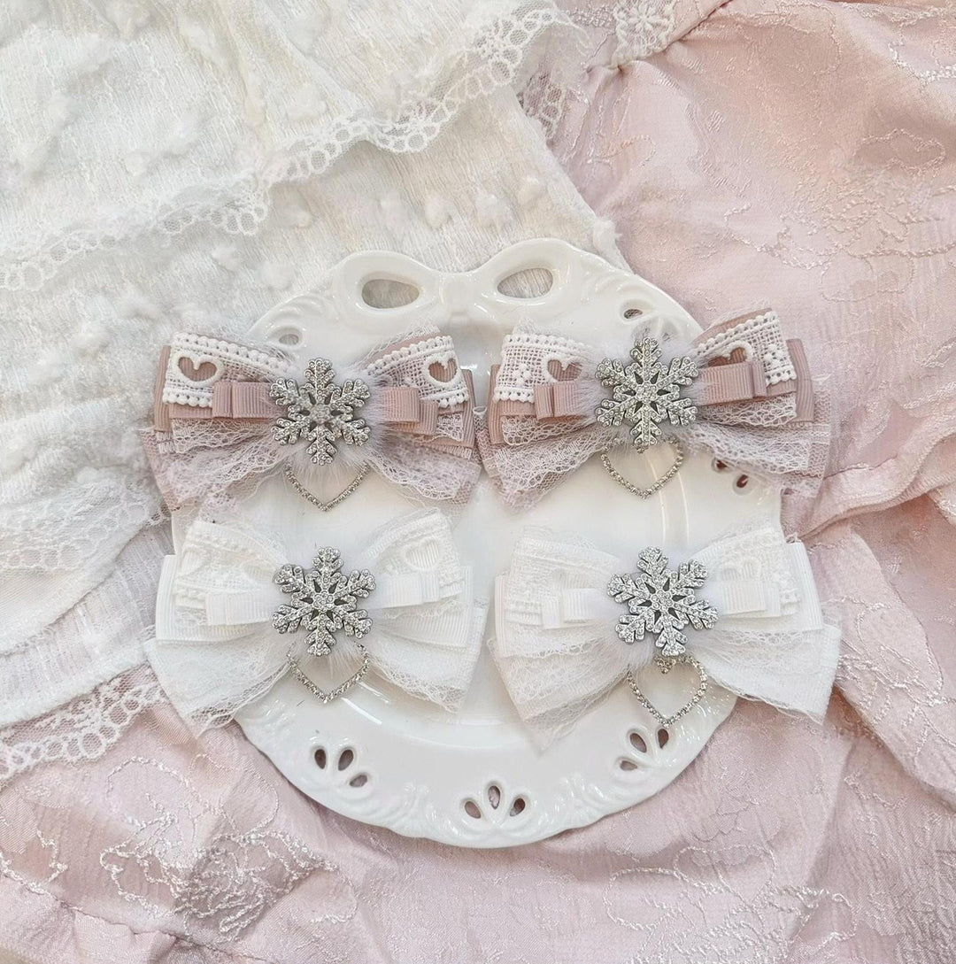 Jirai Kei Hair Clips, Snowflake Decoration and Fluffy Fur 45565:853825