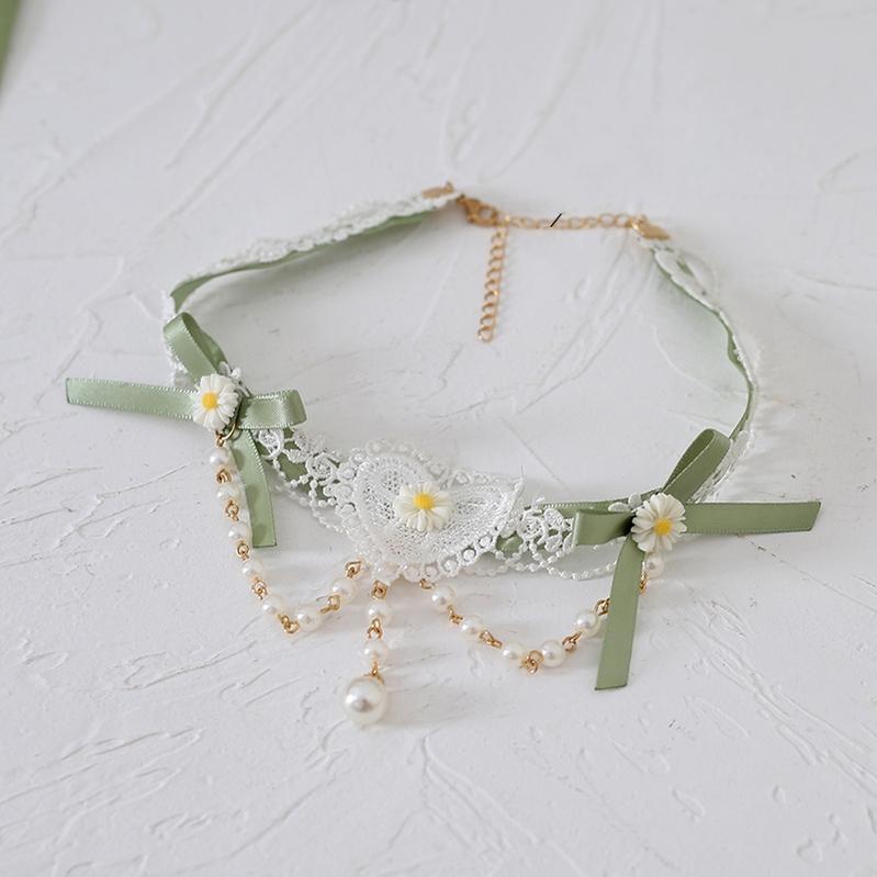 Lolita Headdress Mori Kei Hair accessory Matcha Green Lace Brooch Clasp 36426:520744 36426:520744