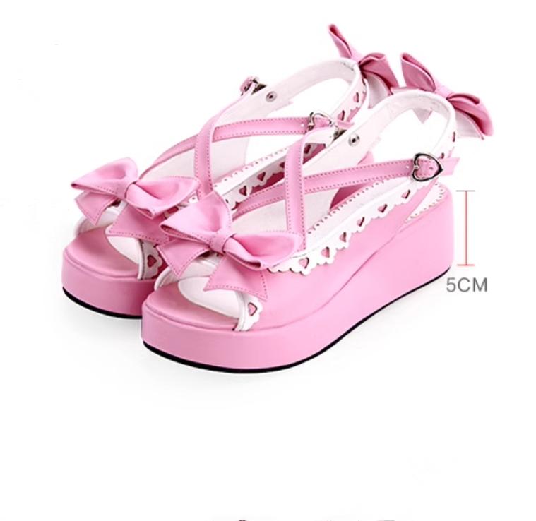 Lolita Shoes Round Toe Open Toe Lace Platform Sandals 37450:561642