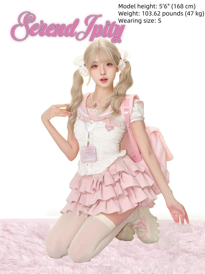 Sweet Gyaru Outfit, Sailor Collar Rabbit Shirt + Pink Skirt 43438:780291