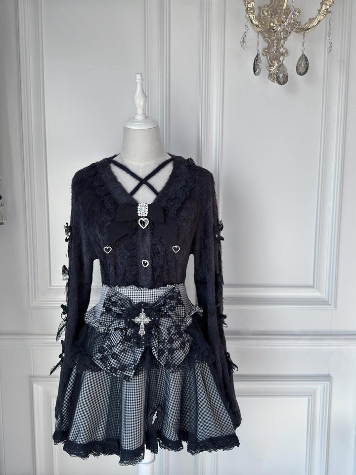 Jirai Kei Cardigan Outfit, High-Waisted Skirt 44566:813848