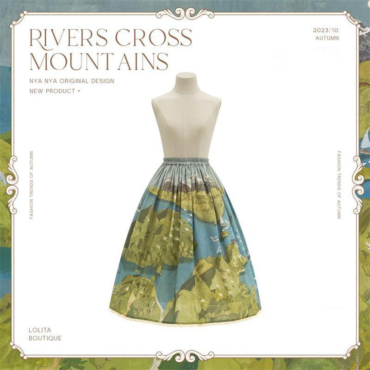 Lolita Dress Rivers Cross Mountains Print Lolita Dress Set (2XL L M S XL / SK) 39412:627192