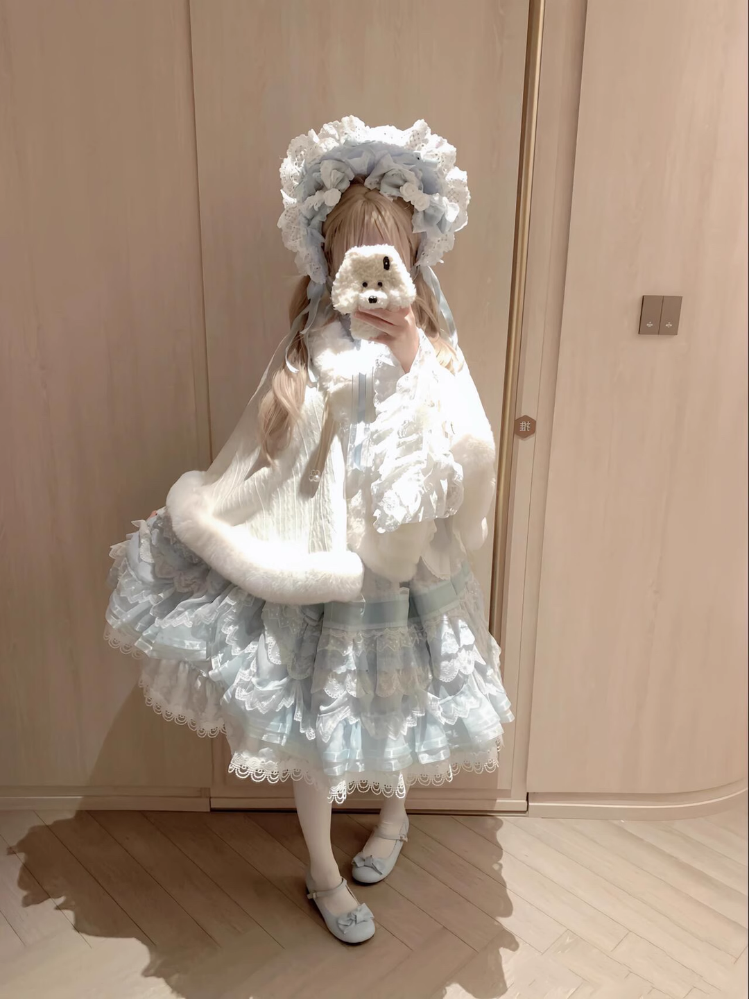 Sweet Lolita Coat White Cape Coat Winter Velvet Cloak 41066:685724