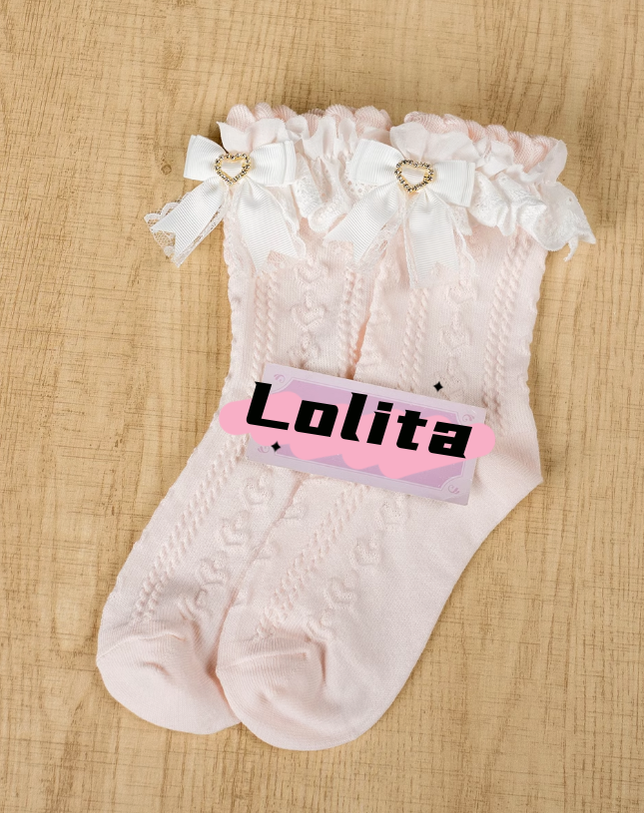 Lolita Socks Cotton Socks Jirai Kei Mid-calf Socks (Pink) 40894:694020