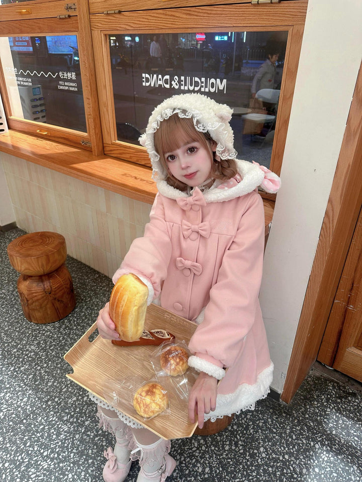 Sweet Lolita Coat Kawaii Bow Bunny Ear Hooded Coat 40934:682148