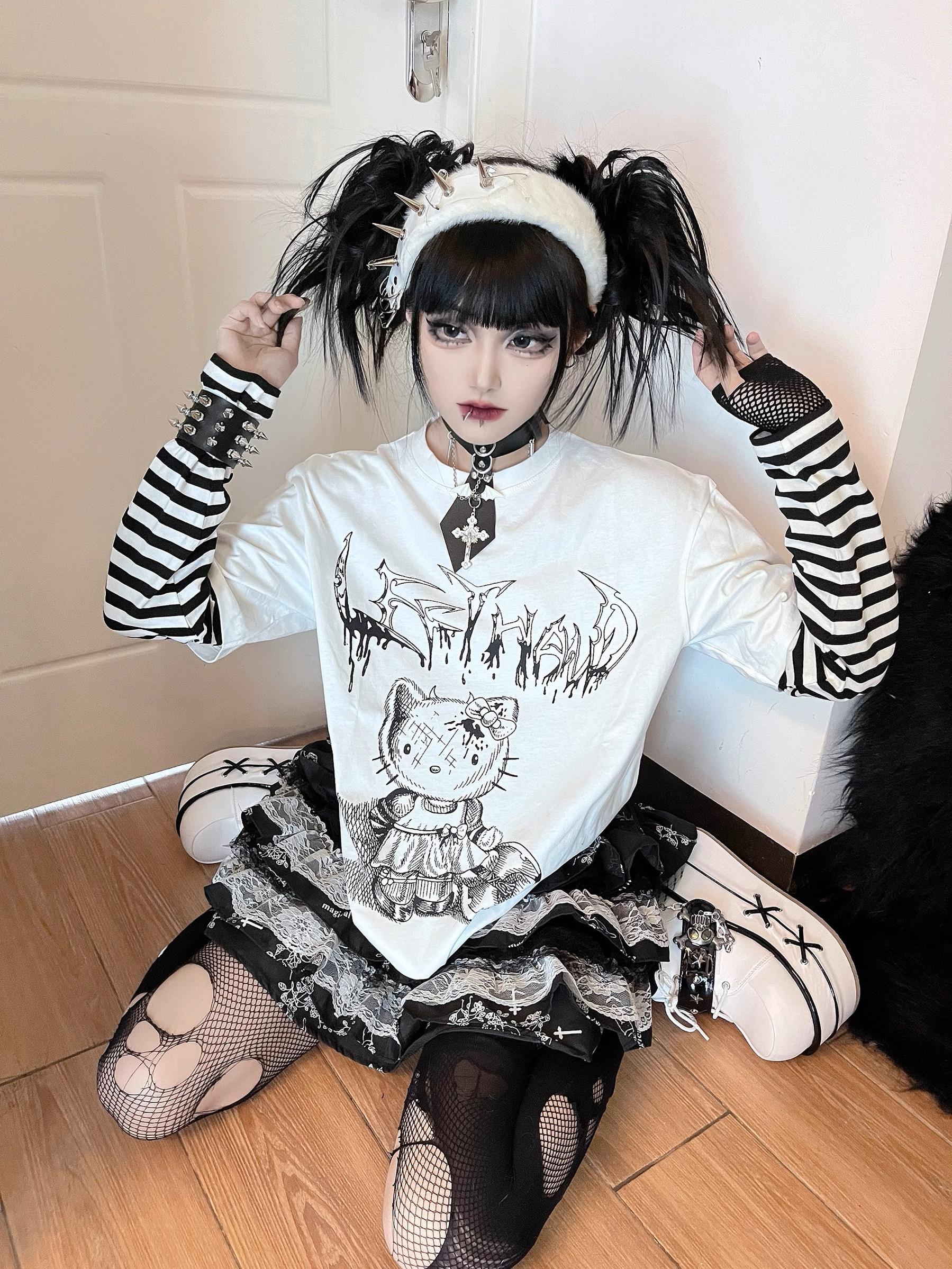 Punk Top Y2K Shirt False Two Striped Long Sleeve T-shirt