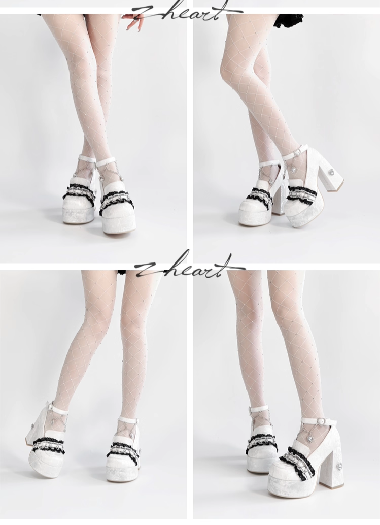 Jirai Kei High-Heeled Shoes, Lace Overlay 43987:790484