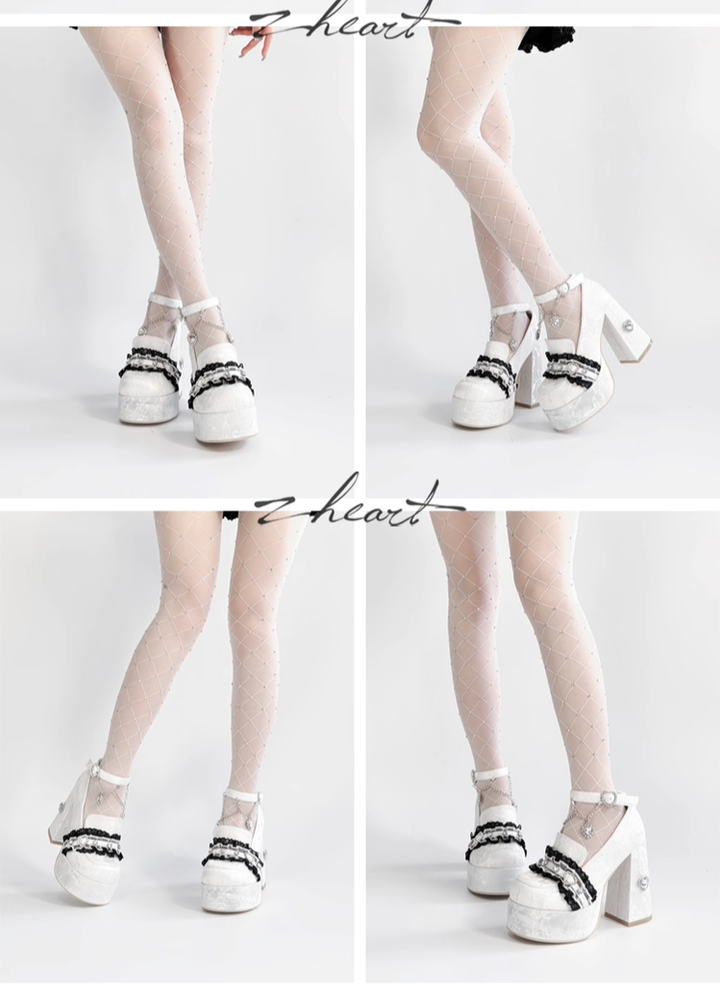 Jirai Kei High-Heeled Shoes, Lace Overlay 43987:790484