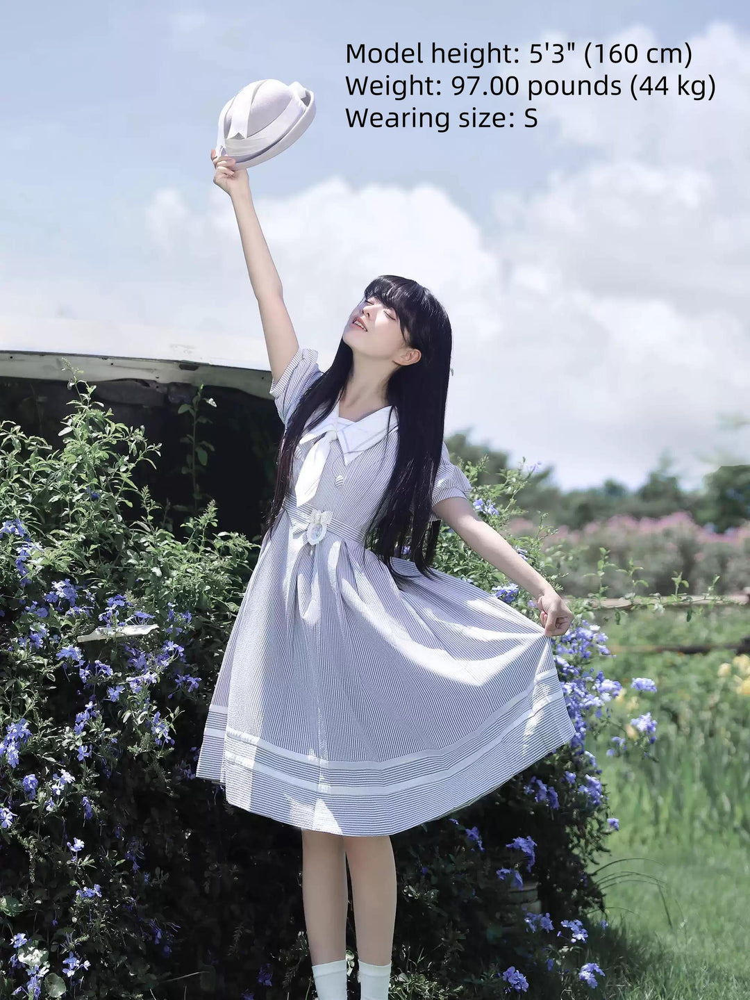 Summer JK Uniform Striped Dress, Sailor Collar 43627:781376