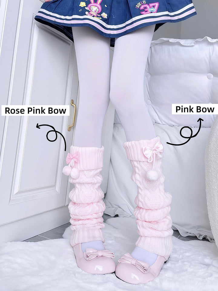 Knitted Winter Leg Warmers, Ribbon Bow and Pom-Poms 44479:816792