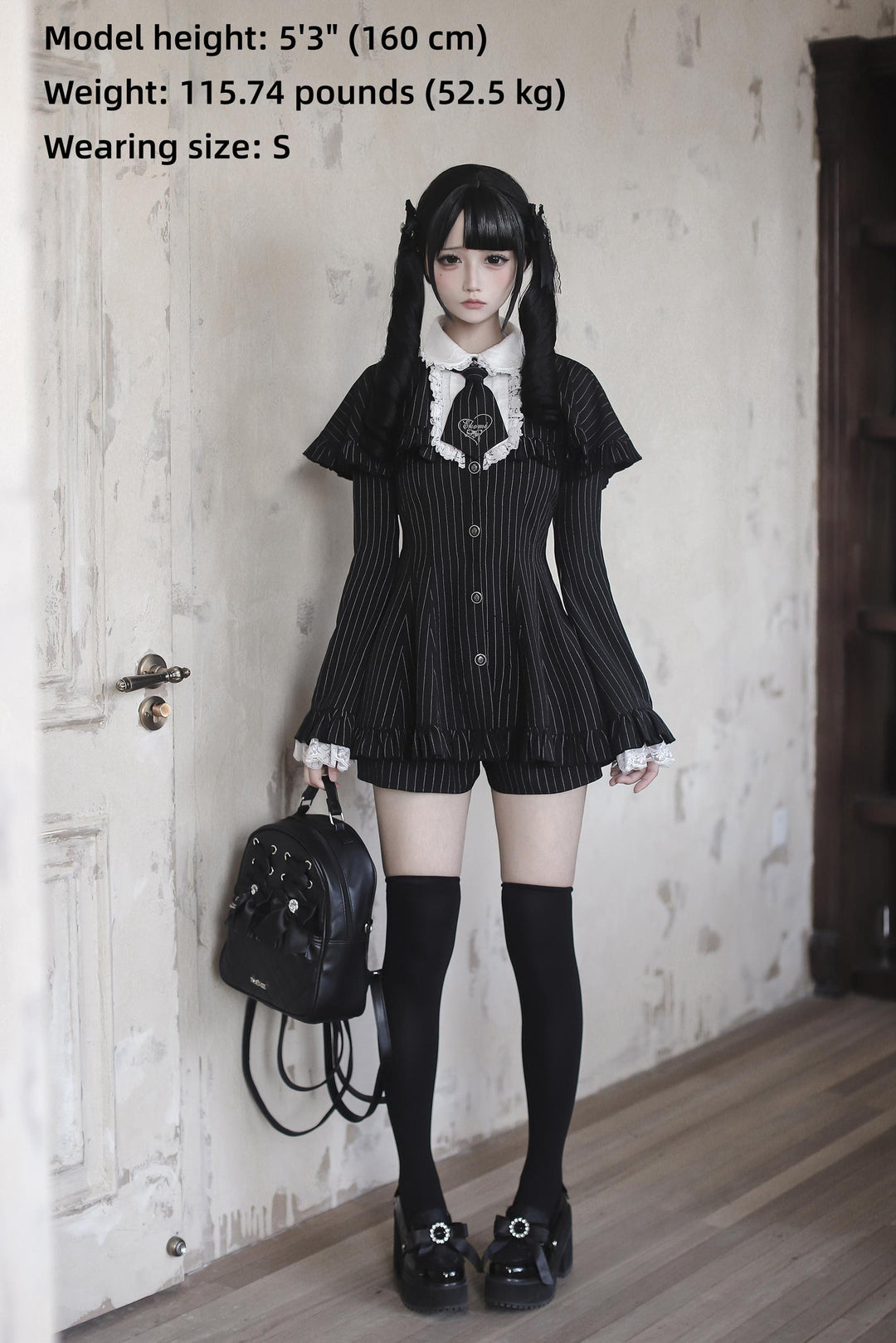 Jirai Kei Cape Dress Set, Detachable Embroidered Tie 44586:814438