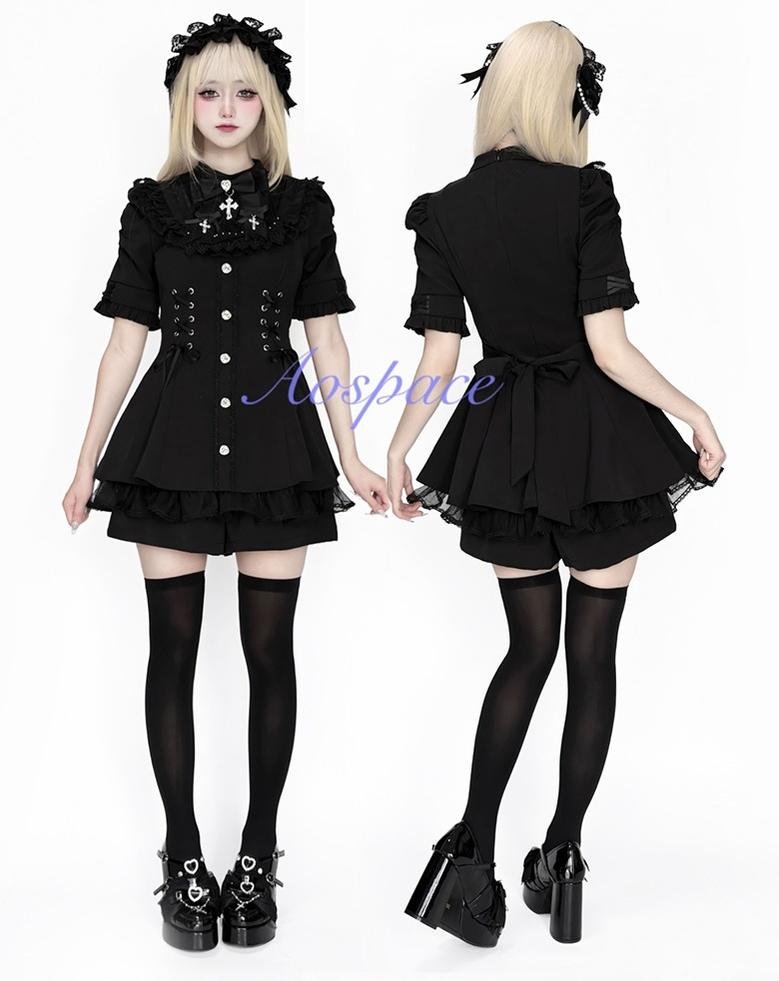 Short-sleeved Ryousangata Dress, Detachable Bowtie 43823:786768