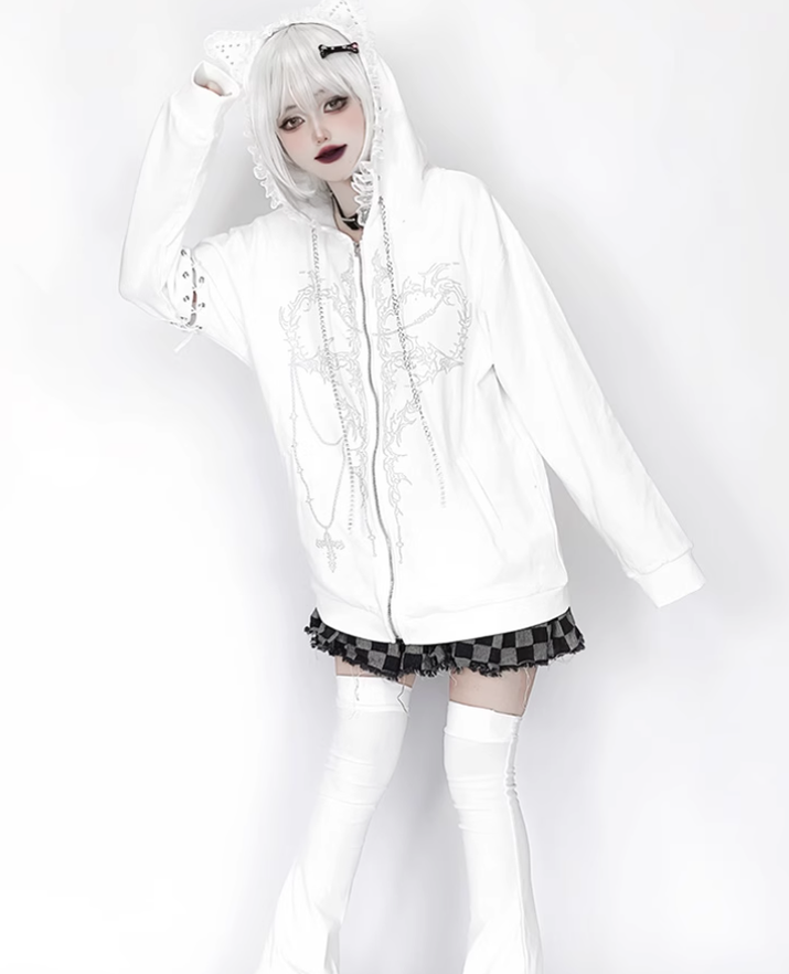 Jirai Kei Coat Zipper Hoodie Cat Ear Hooded Jacket 39668:636364