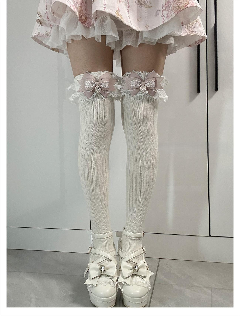 Jirai Kei Over-the-Knee Socks, Lace Cuffs 44008:793914