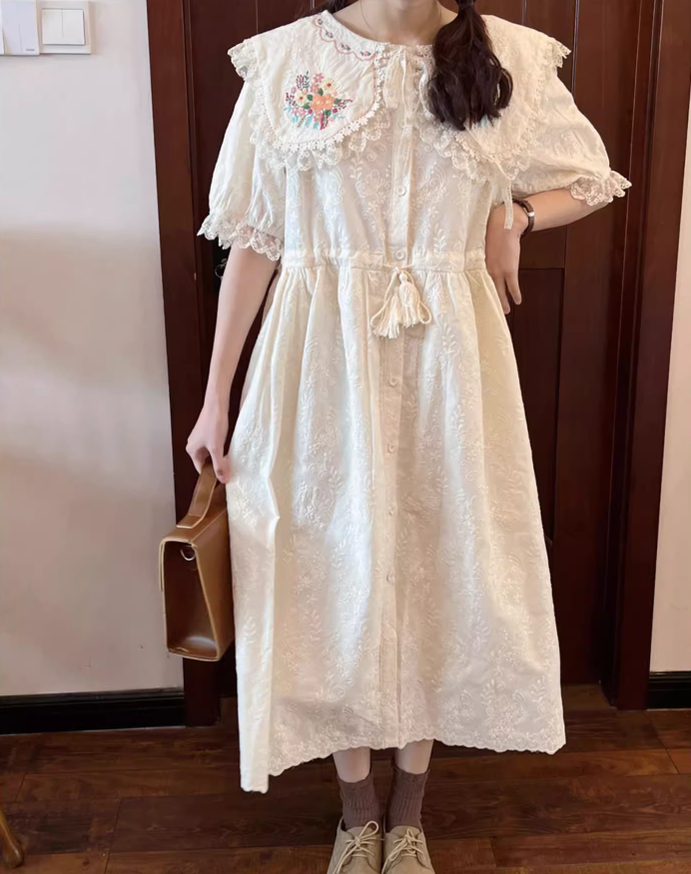 Mori Kei Dress Cottagecore Dress Short Sleeve Dress 36212:524344