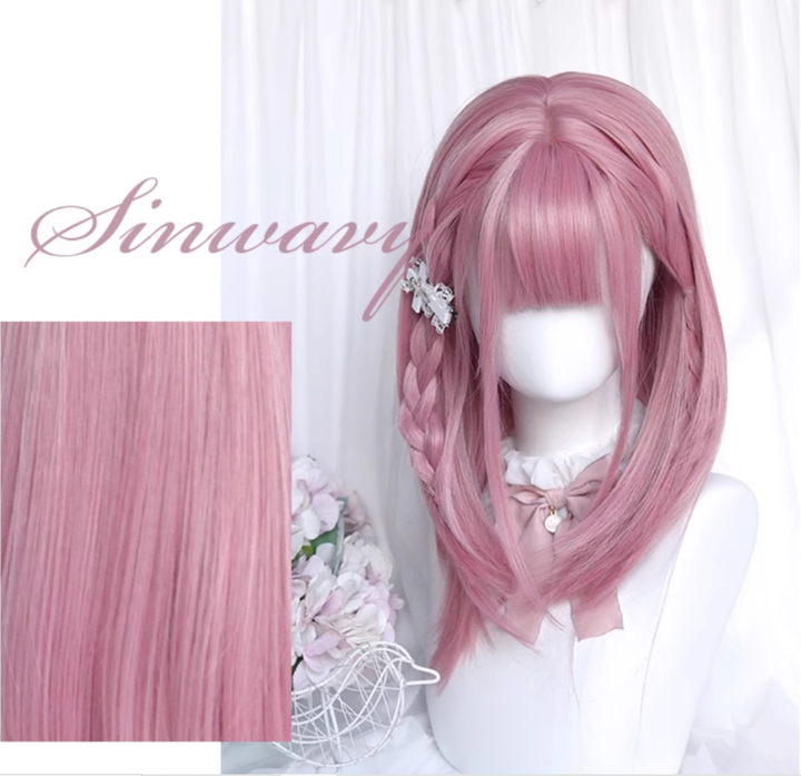 Lolita Wig Pink Mid-length Wig Girly Detachable Ponytail Wig 38890:605786